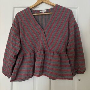 Madewell Peplum Top gray and red stripes